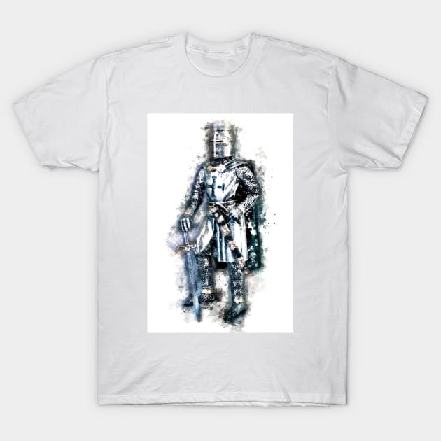 Fearless Knights Templar Warrior of Christ Watercolor Abstract Art T-Shirt by Naumovski